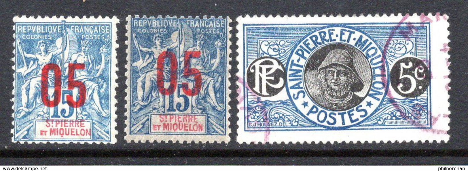 Saint Pierre Et Miquelon 1912/1922 Variétés   0,60 €   (cote ?  3 Valeurs) - Oblitérés