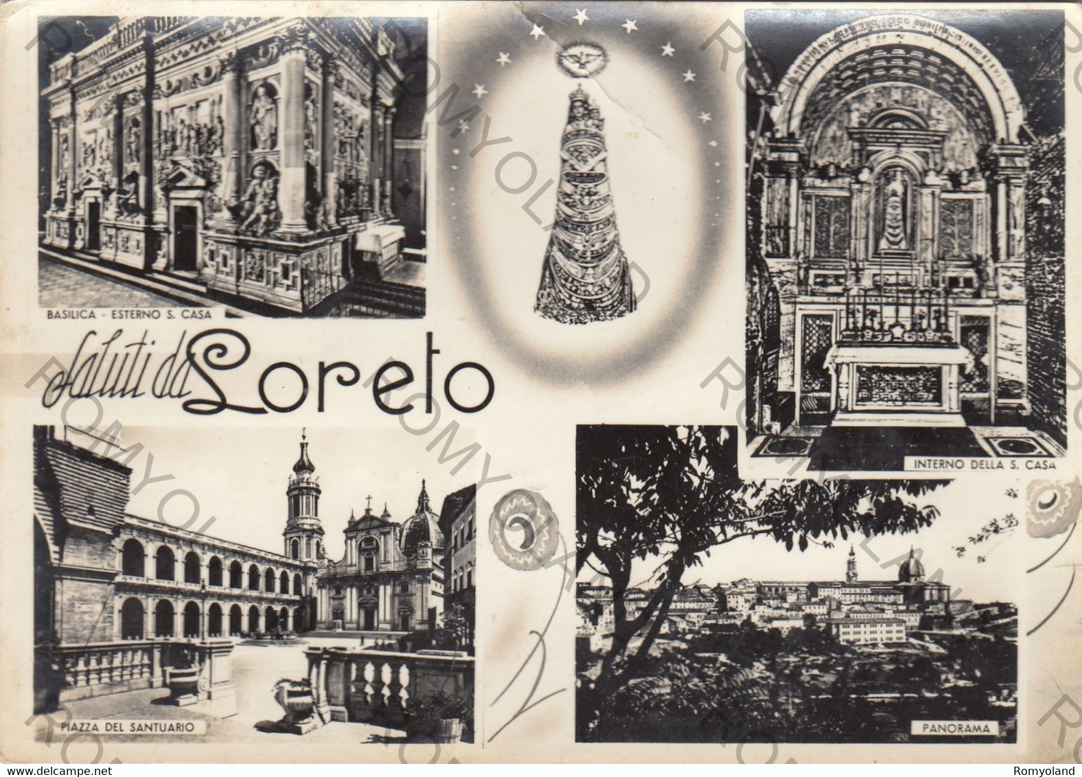 CARTOLINA  SALUTI DA LORETO,ANCONA,MARCHE,STORIA,CULTURA,IMPERO ROMANO,BELLA ITALIA,MEMORIA,RELIGIONE,VIAGGIATA 1958 - Ancona