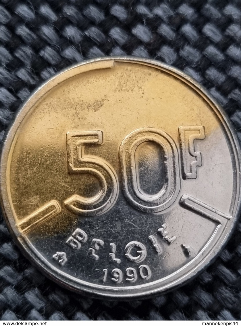 Pièce 50 Francs - Belge - Belgique - Pièce Fautée (frappe) - Unique - 1990 - Roi Baudouin Ier - 50 Francs