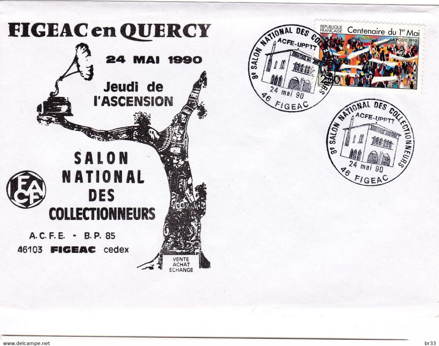 Oblitération Figeac Lot 8e Salon National Des Collectionneurs 24-5-1990 Sur Enveloppe Iluustrée Carte Pub RICARD Offerte - Matasellos Conmemorativos