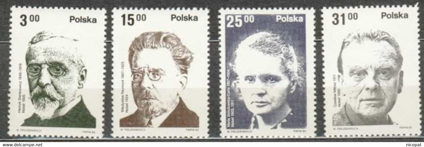 POLAND MNH ** 2622-2625 PRIX NOBEL MARIE CURIE SIENKIEWICZ WLADYSLAW REYMONT CZESLAW MILOSZ LITTERATURE CHIMIE PHYSIQUE - Unused Stamps