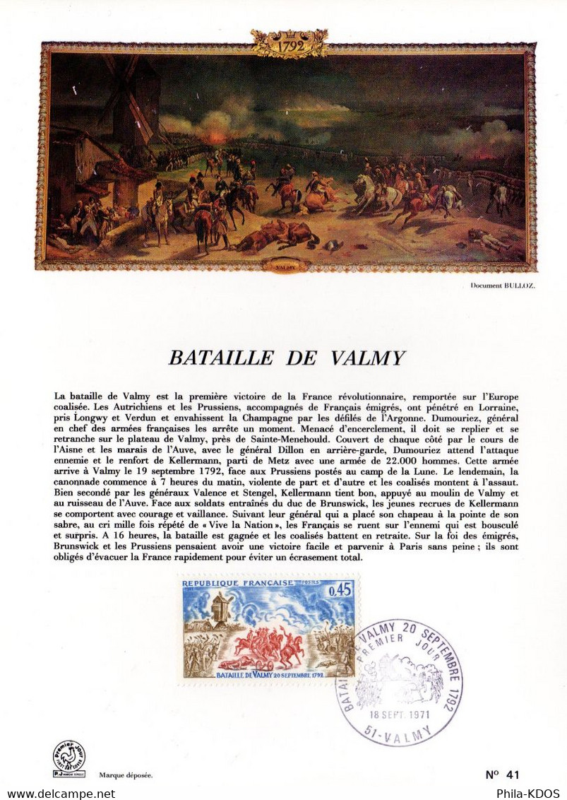 " BATAILLE DE VALMY " Sur Encart 1er Jour De 1971. N° YT 1679. Parfait  état. FDC - Militares