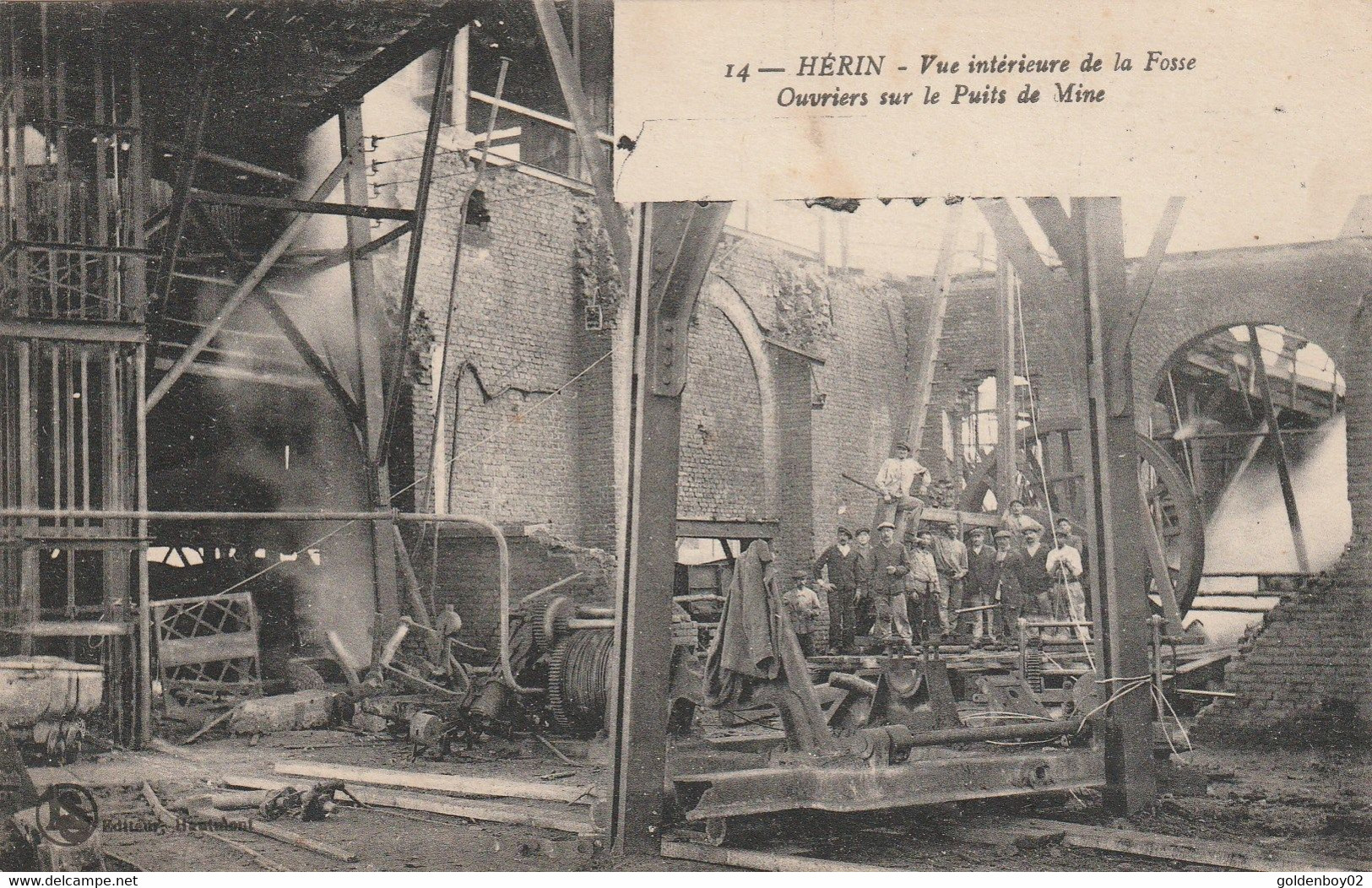 59 Herin, Vue Interieure De La Fosse, Ouvriers Sur Le Puits De Mine - Other & Unclassified