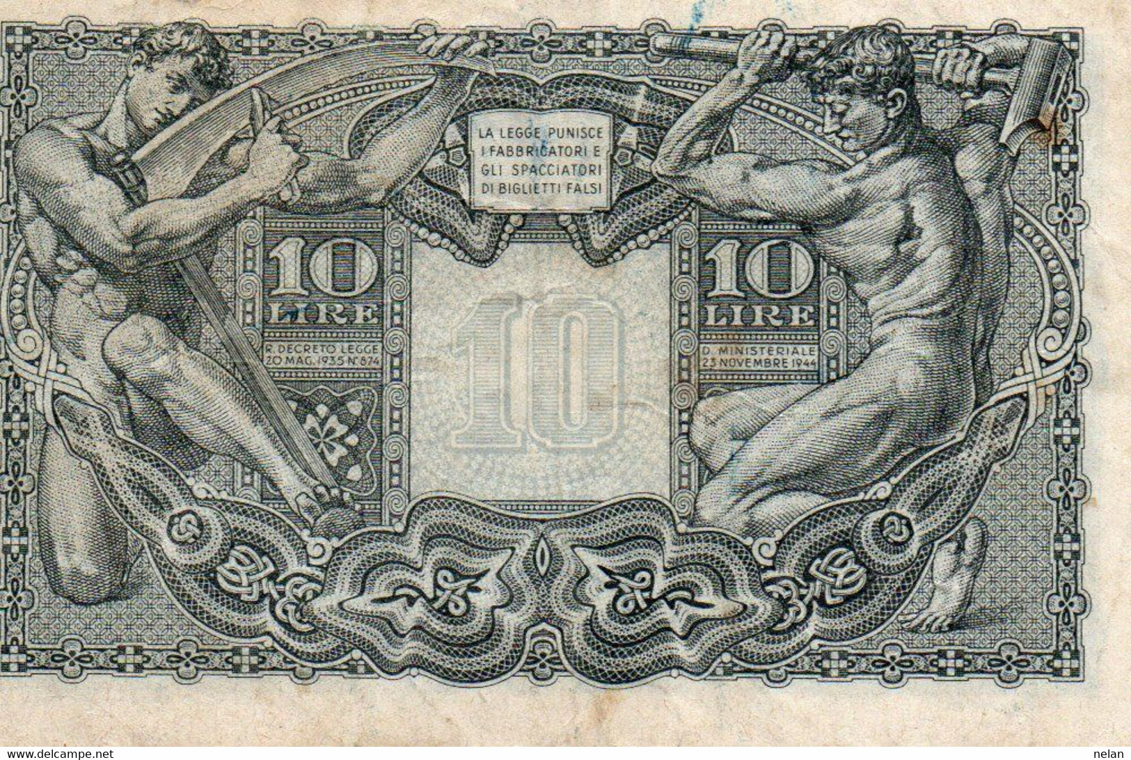 ITALIA 10 LIRE 1944 P-32c   VF+ - Italia – 10 Lire