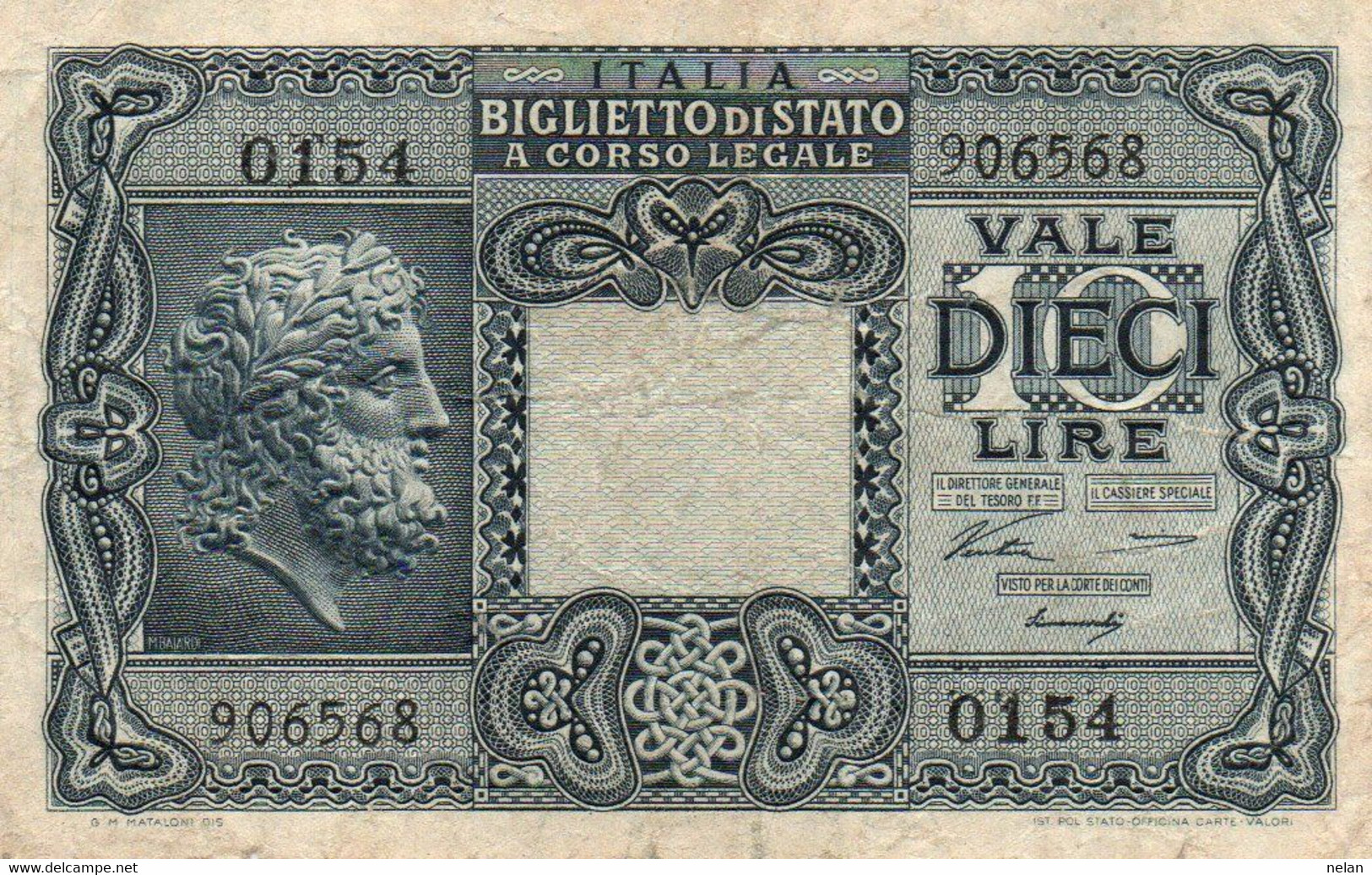 ITALIA 10 LIRE 1944 P-32a   VF+ - Italia – 10 Lire