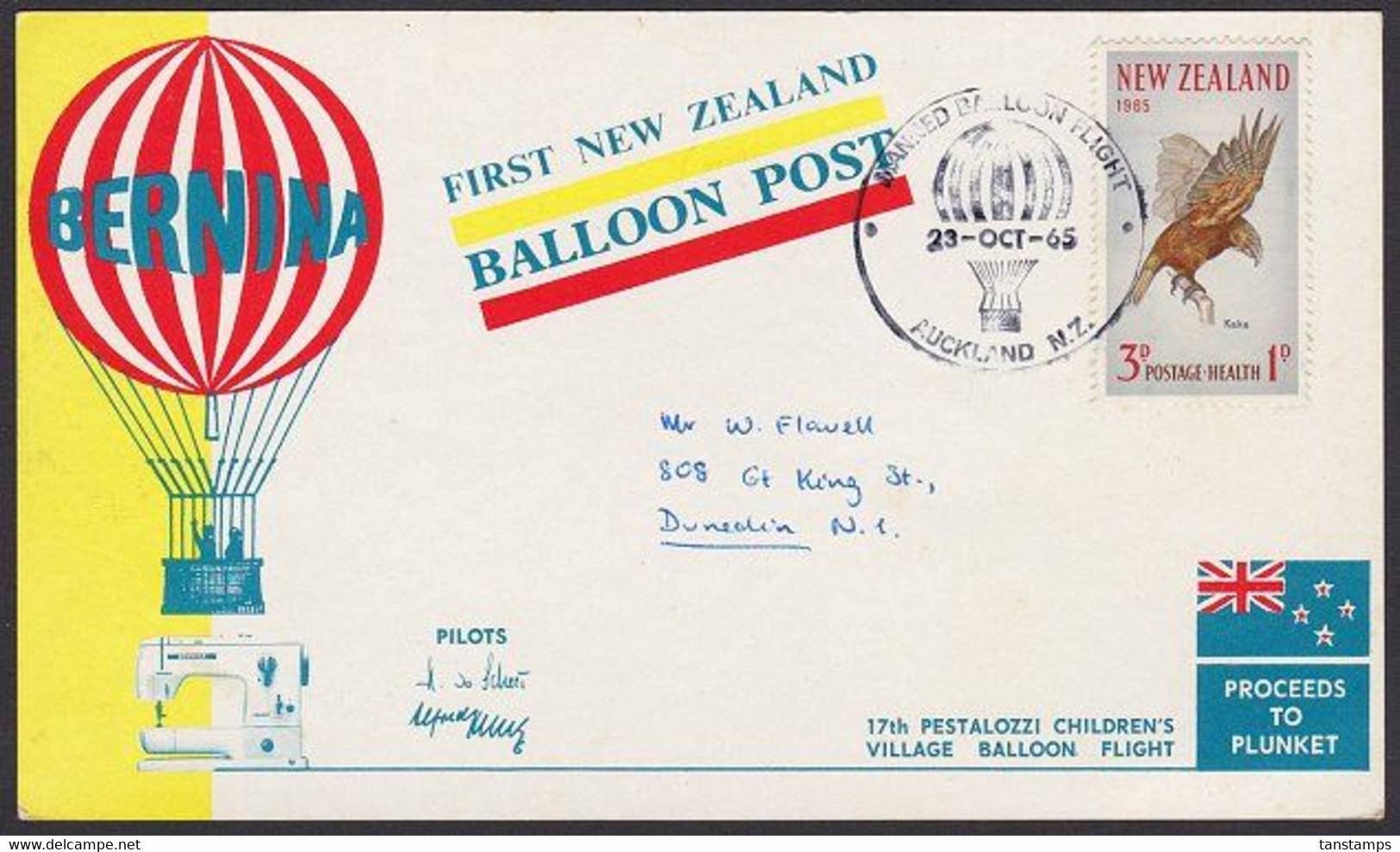 NEW ZEALAND 1965 BERNINA BALLOON POST - Corréo Aéreo