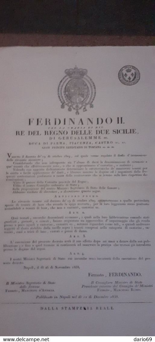 1838 NAPOLI -  FERDINANDO RE DEL REGNO DELLE DUE SICILIE - Décrets & Lois