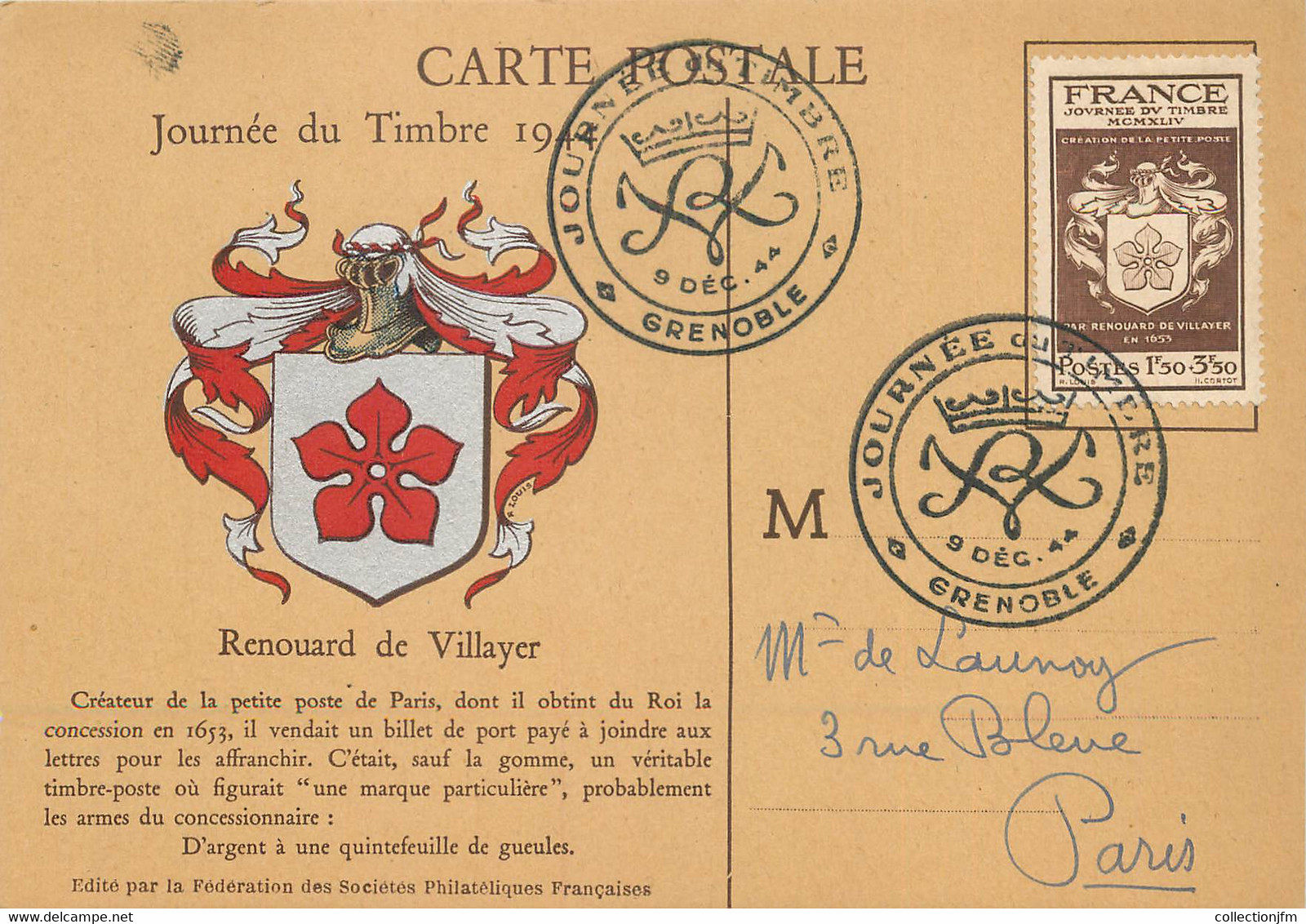 CPA LA POSTE / Journée Du Timbre 1944 - Postal Services