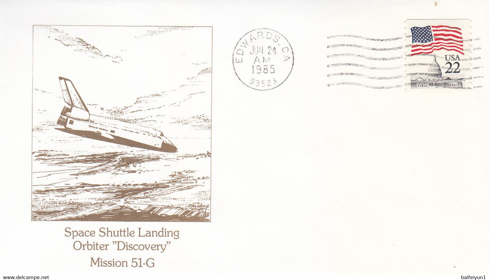 1985 USA  Space Shuttle Discovery STS-51G Mission And Landing  Commemorative Cover - Noord-Amerika