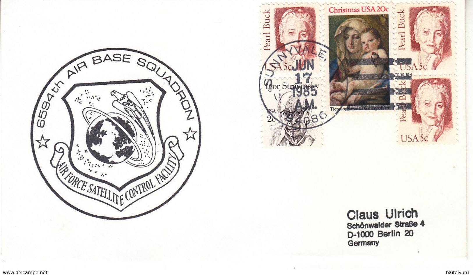 1985 USA  Space Shuttle Discovery STS-51G Mission And 6594th Air Base Aquadron Commemorative Cover - América Del Norte