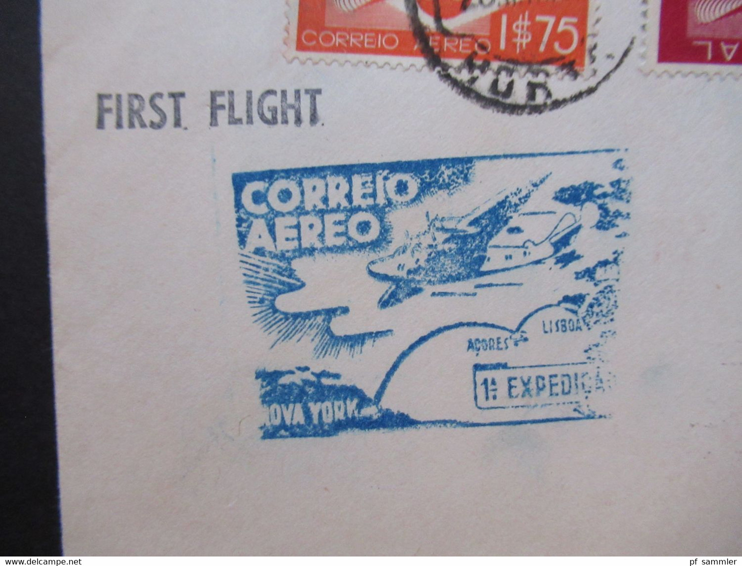 Portugal 1936 / 39 Erstflug Correio Aero 1e Expedicao Horta To New York Flugpostmarken Nr. 594 MiF Flugzeugpropeller - Lettres & Documents