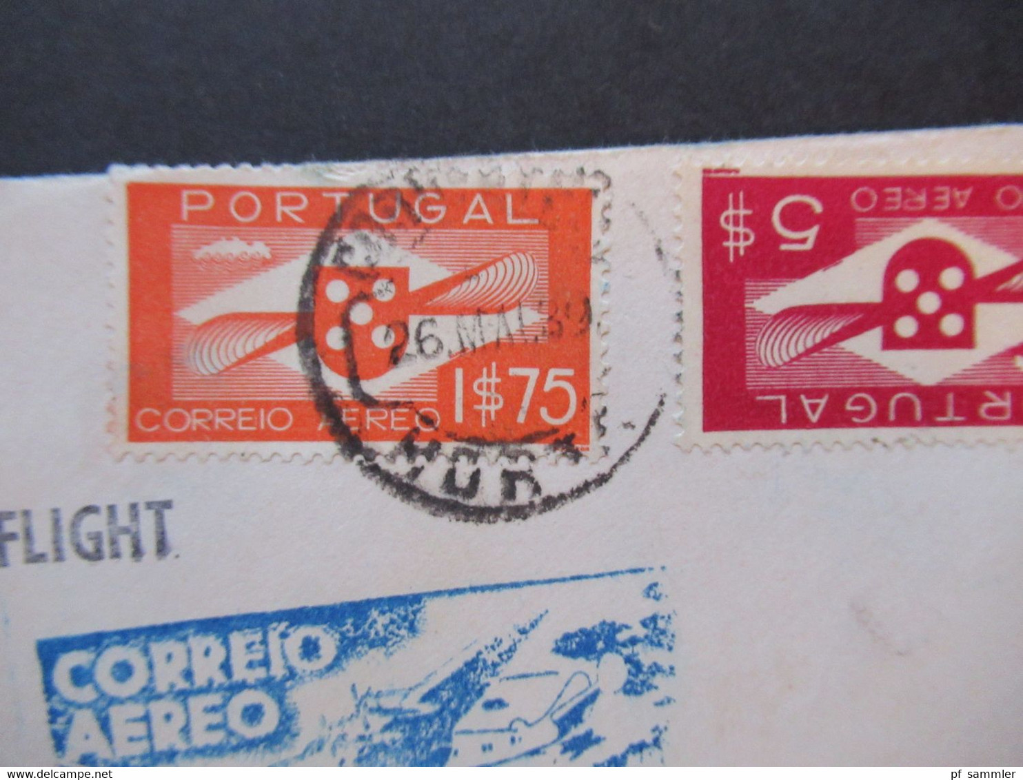 Portugal 1936 / 39 Erstflug Correio Aero 1e Expedicao Horta To New York Flugpostmarken Nr. 594 MiF Flugzeugpropeller - Briefe U. Dokumente