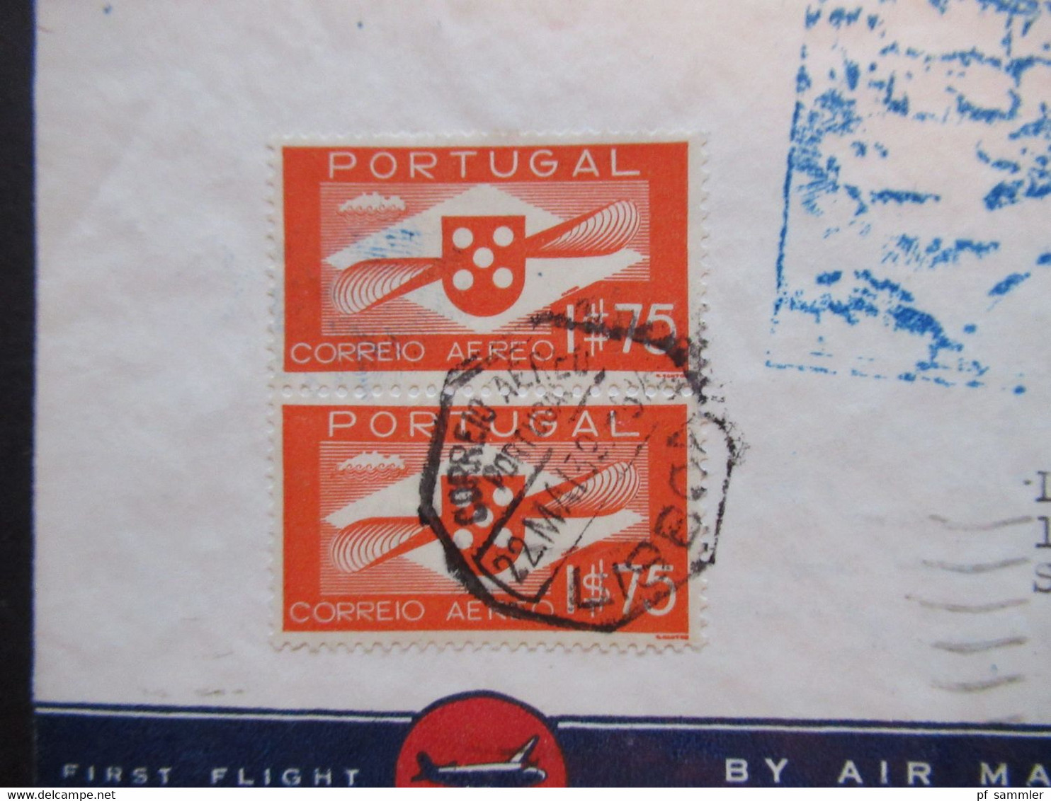 Portugal 1936 / 39 Erstflug Correio Aero 1e Expedicao Lisbon To Marseilles To Salisbury Md. Flugpostmarken Nr. 592 MeF - Covers & Documents