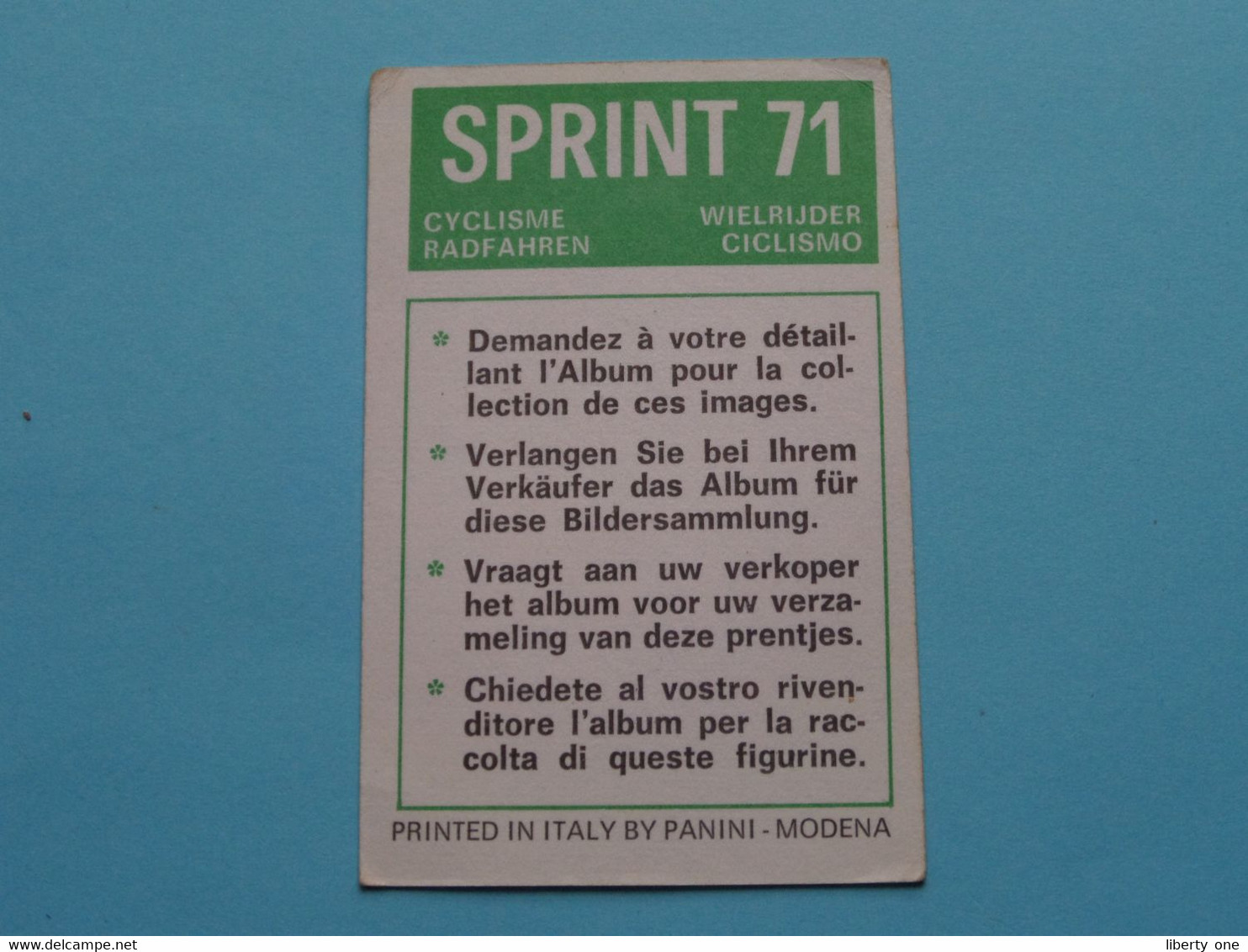 WILLY IN 'T VEN België ( Sprint 71 >  Nr. 26 ) - Figurine PANINI Modena ( 2 Scans ) ! - Cyclisme