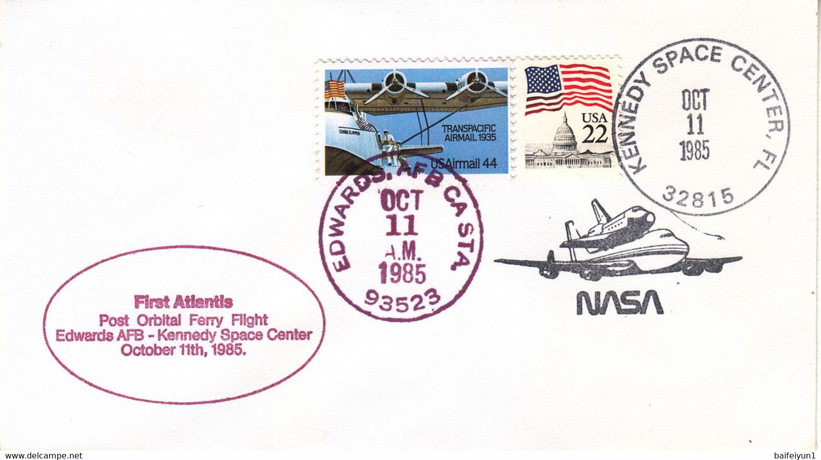 1985 USA  Space Shuttle Atlantis STS-51J Mission And Post Orbital Ferry Flight Commemorative Cover - North  America