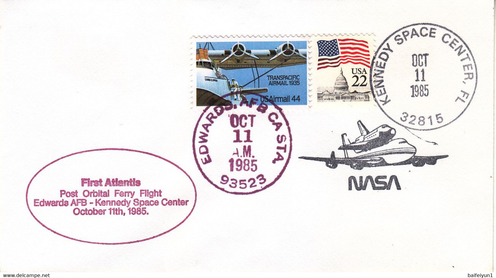 1985 USA  Space Shuttle Atlantis STS-51J Mission And Post Orbital Ferry Flight Commemorative Cover - América Del Norte