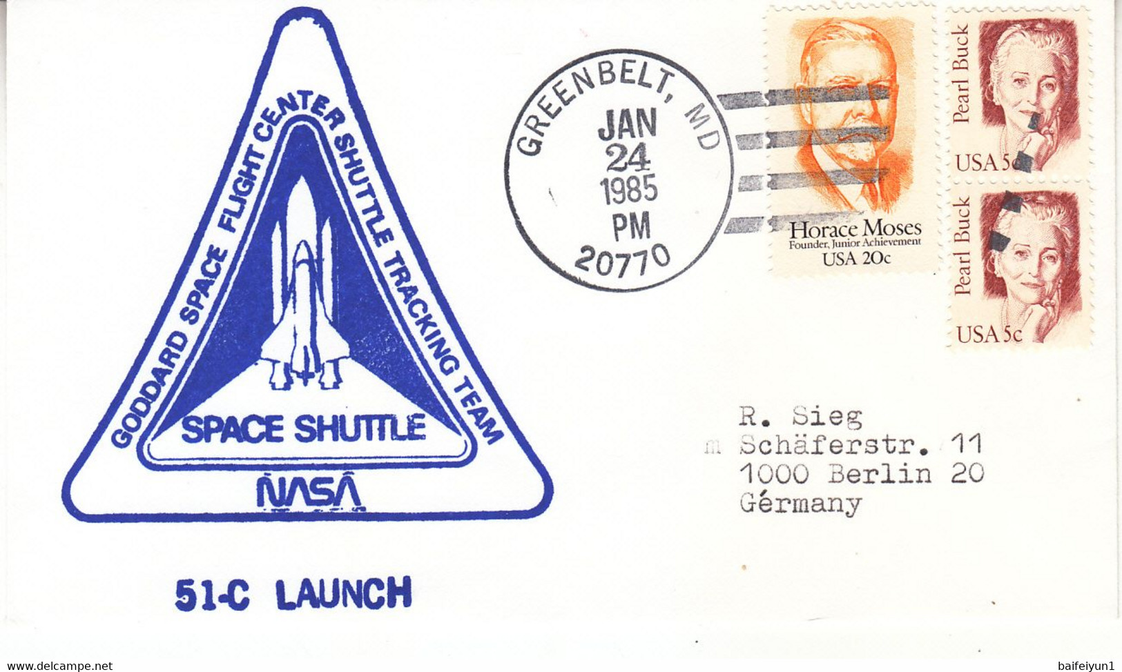 1985 USA  Space Shuttle Discovery STS-51C Mission And Launch Commemorative Cover - North  America