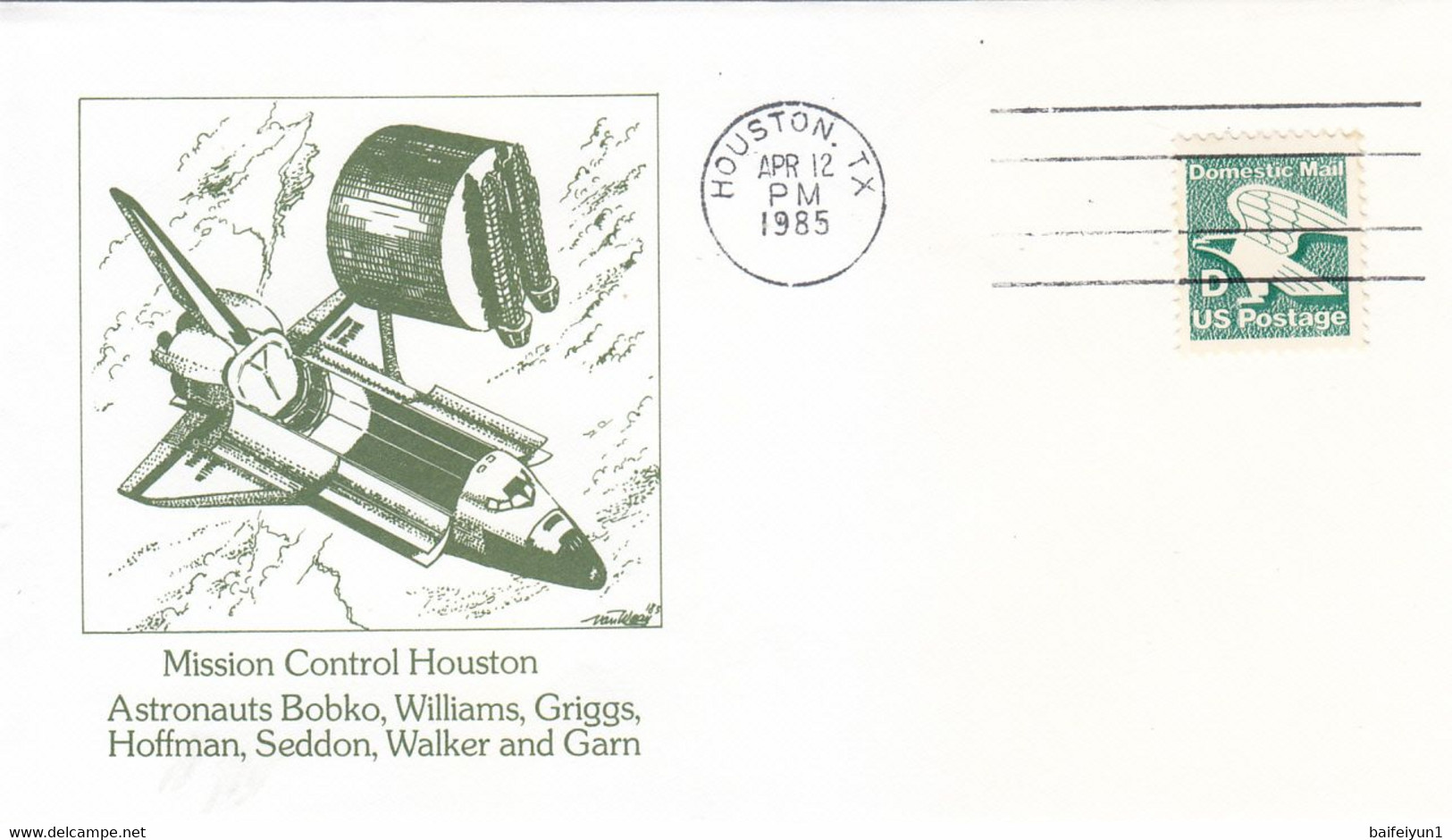 1985 USA  Space Shuttle Discovery STS-51D Mission And Mission Control Houston Commemorative Cover - North  America