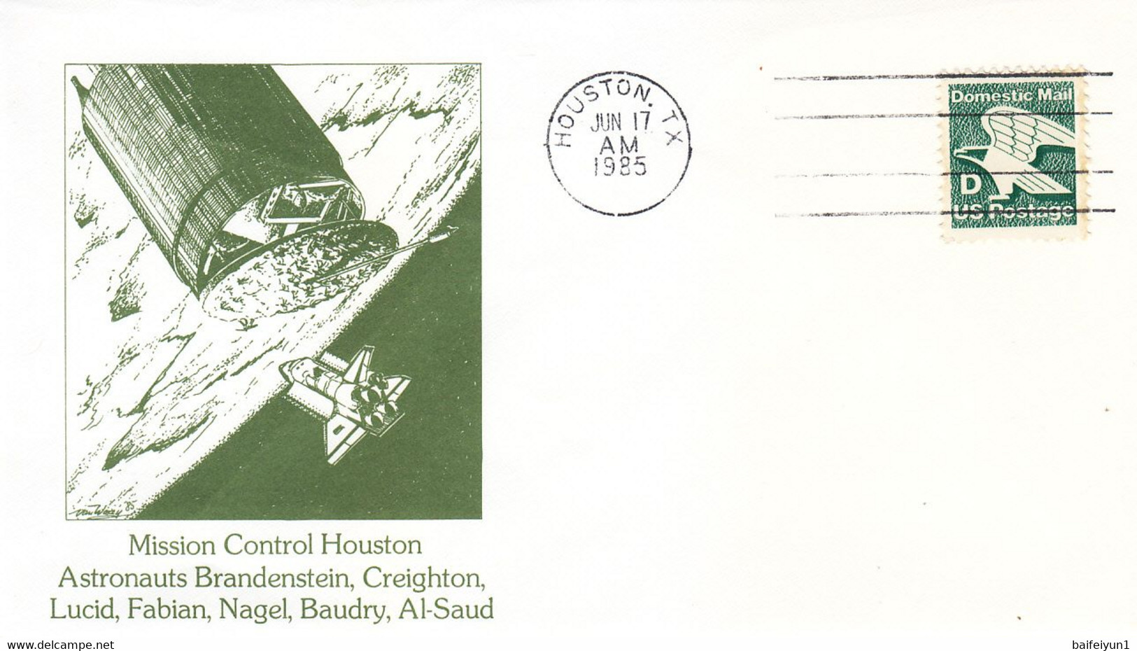1985 USA  Space Shuttle Discovery STS-51G Mission And Mission Control Houston Commemorative Cover - North  America