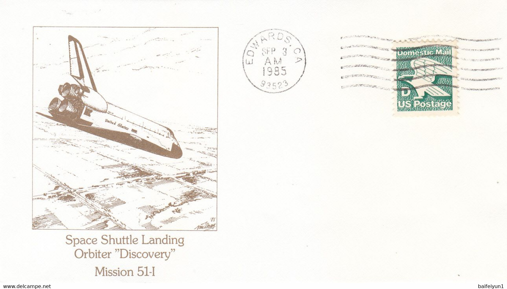 1985 USA  Space Shuttle DISCOVERY STS-51I Mission And Landing  Commemorative Cover - North  America