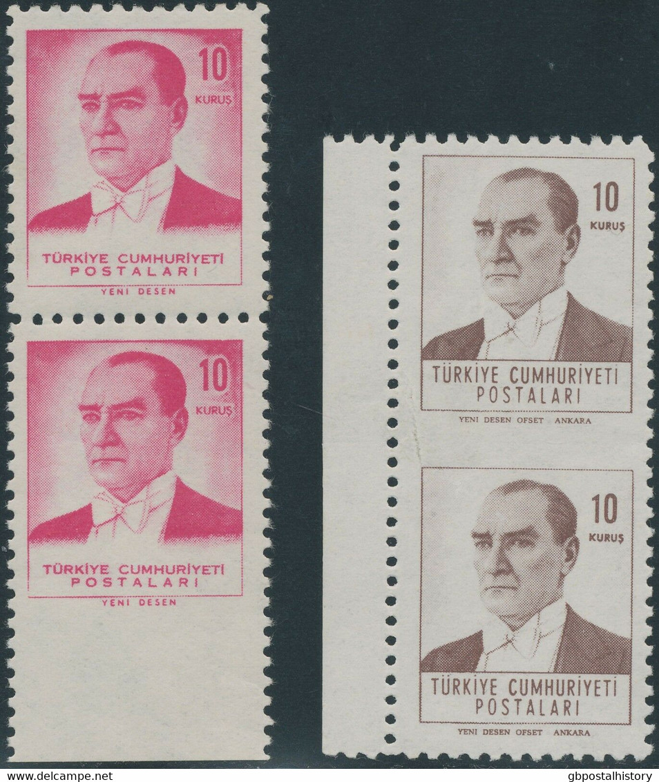 TÜRKEI 1961/2 Atatürk, Postfr. ABARTEN: 10 K. Karminlila Senkrechtes Kab.-Paar - Neufs