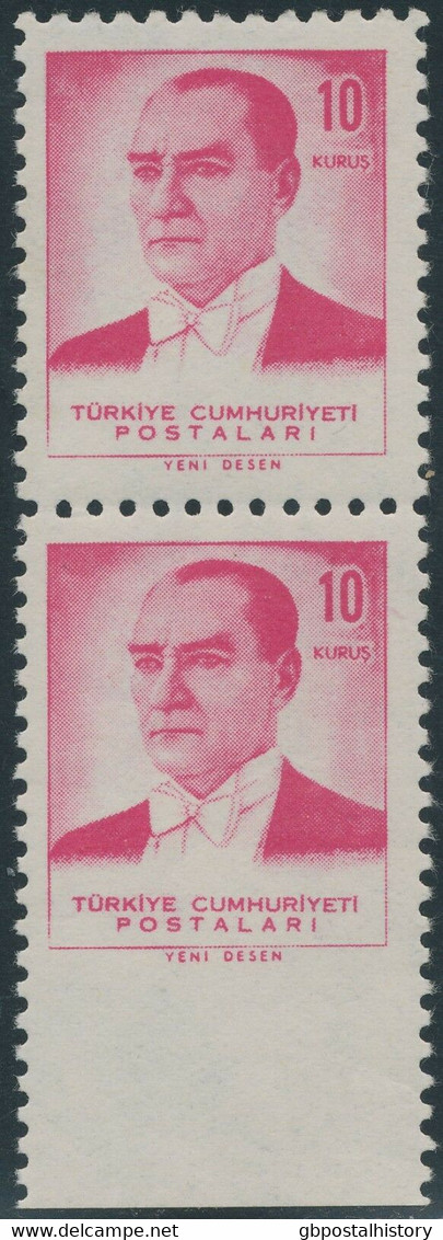 TÜRKEI 1961/2 Atatürk, Postfr. ABARTEN: 10 K. Karminlila Senkrechtes Kab.-Paar - Neufs