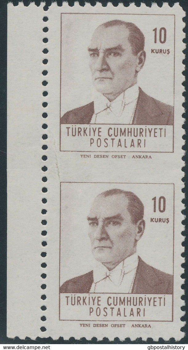 TÜRKEI 1961/2 Atatürk, Postfr. ABARTEN: 10 K. Karminlila Senkrechtes Kab.-Paar - Neufs