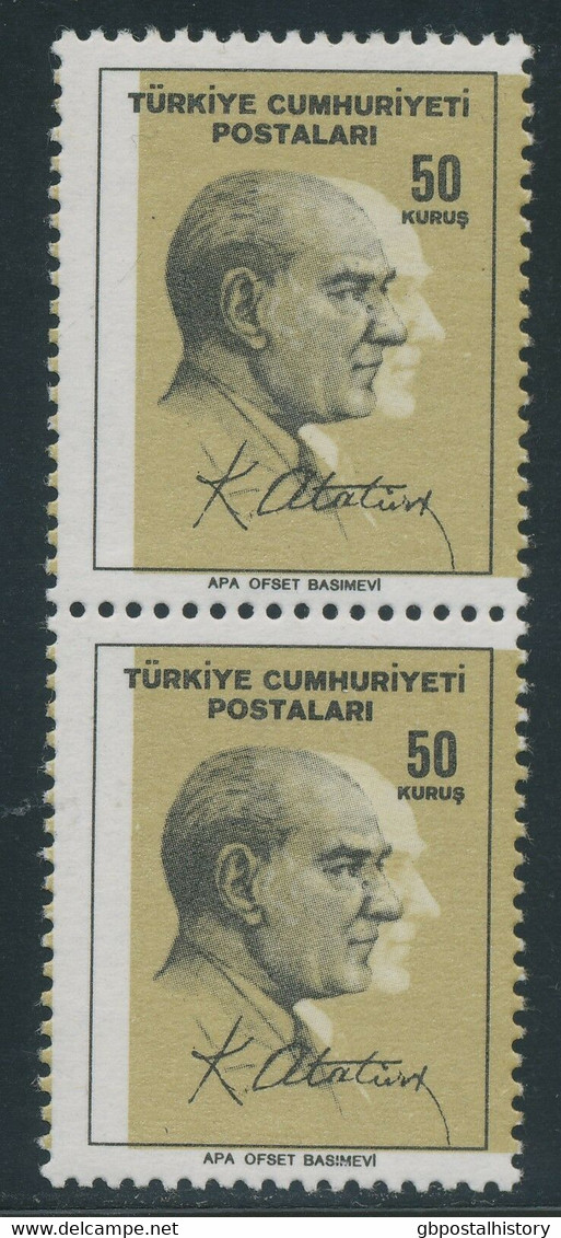 TÜRKEI 1965 Atatürk 50 K Schwarz/gold Postfr. Paar ABARTEN: PASSERVERSCHIEBUNG - Ongebruikt