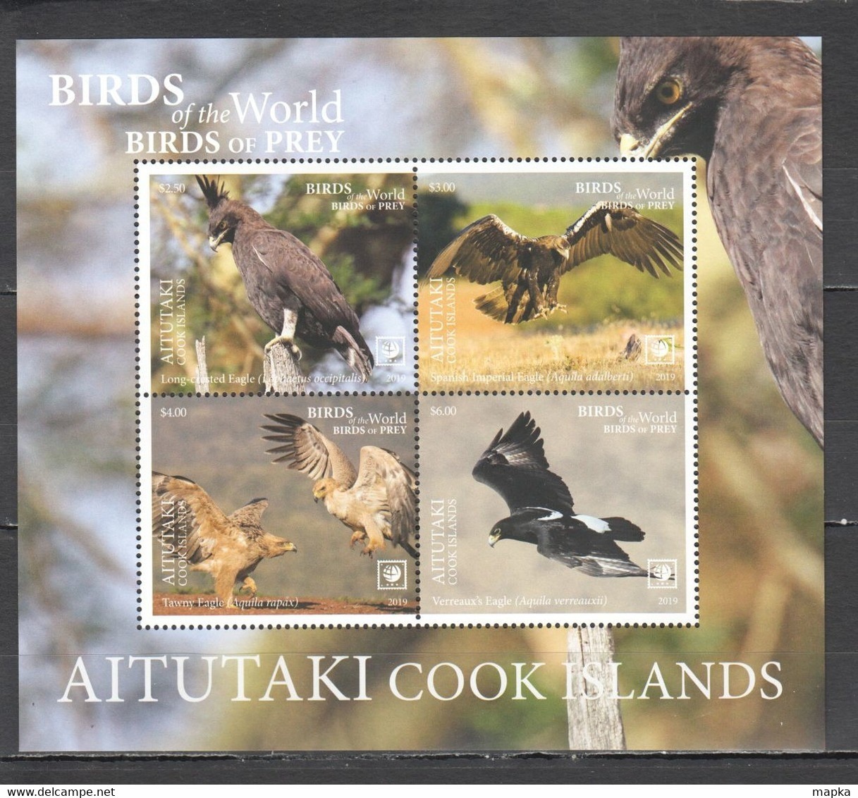 NW0402 2019 !!! SALE AITUTAKI FAUNA BIRDS OF PREY EAGLES BL118 MNH - Eagles & Birds Of Prey