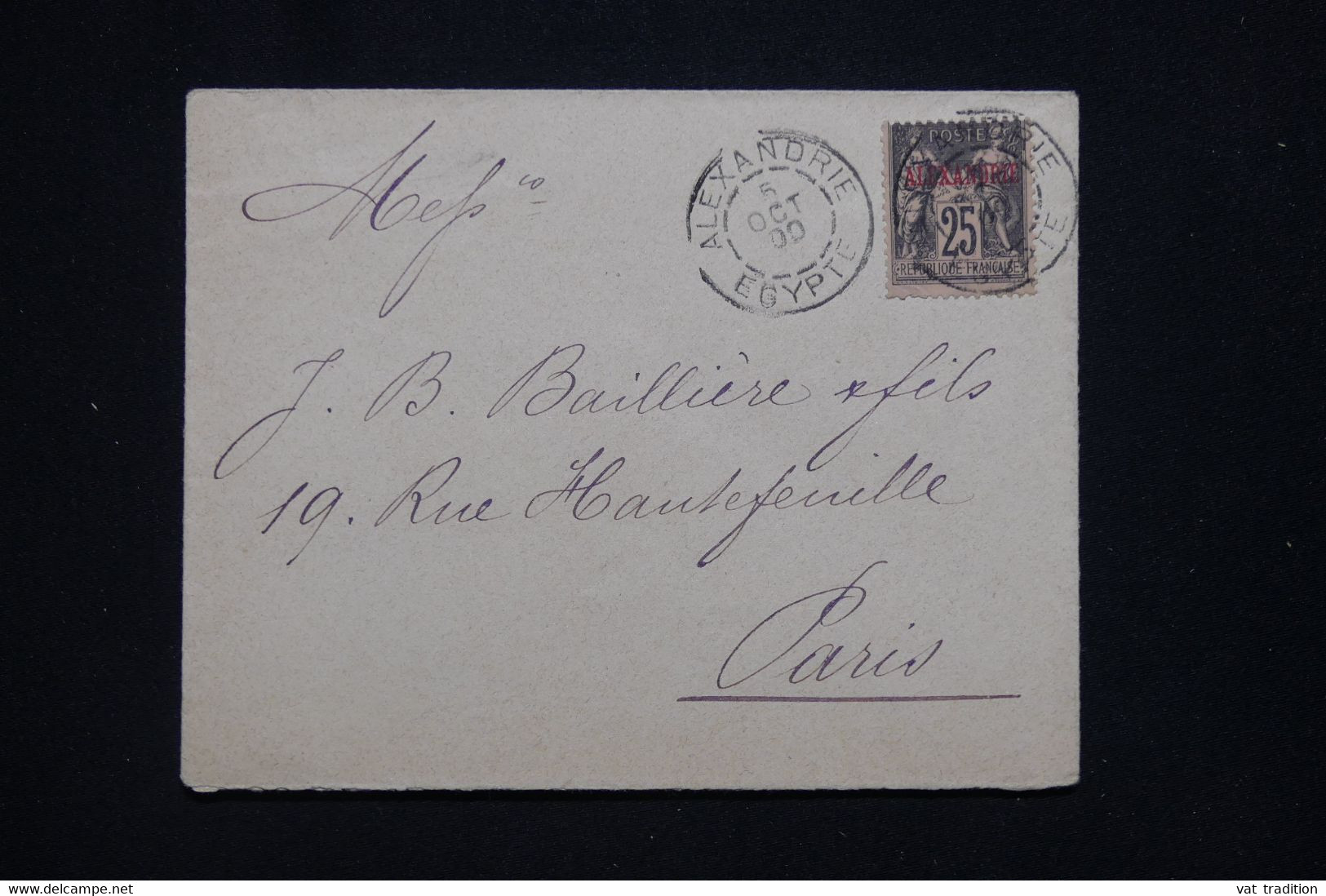 ALEXANDRIE - Enveloppe De Alexandrie Pour Paris En 1900, Affranchissement Sage Surchargé - L 93248 - Storia Postale