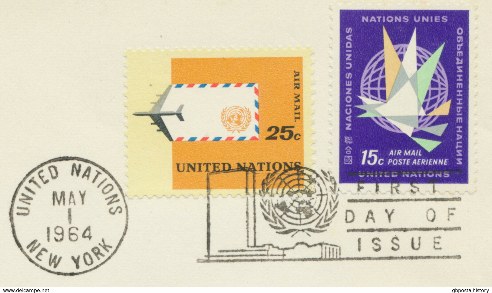 UNO NY 1.5.1964, 15 C And 25 C Air Mails On Superb FDC - FDC