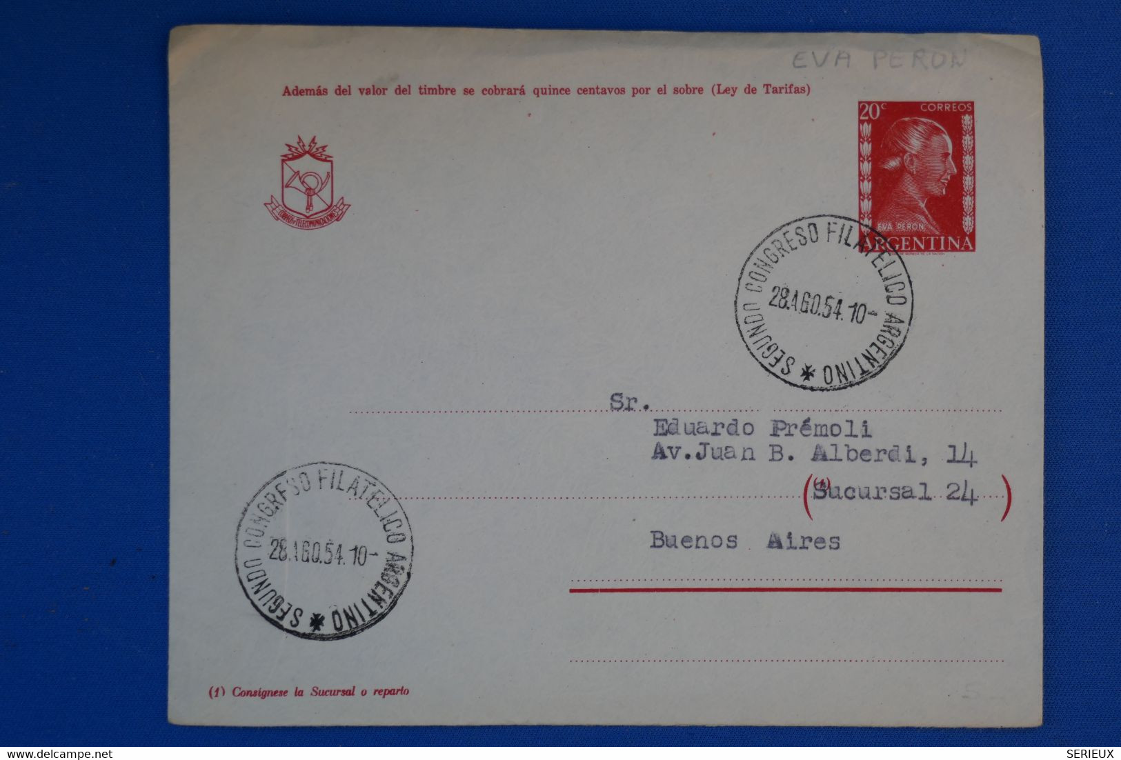 N26 ARGENTINA BELLE LETTRE 1954 BUENOS AIRES + EVA PERON  + AFFRANCHISSEMENT PLAISANT - Cartas & Documentos