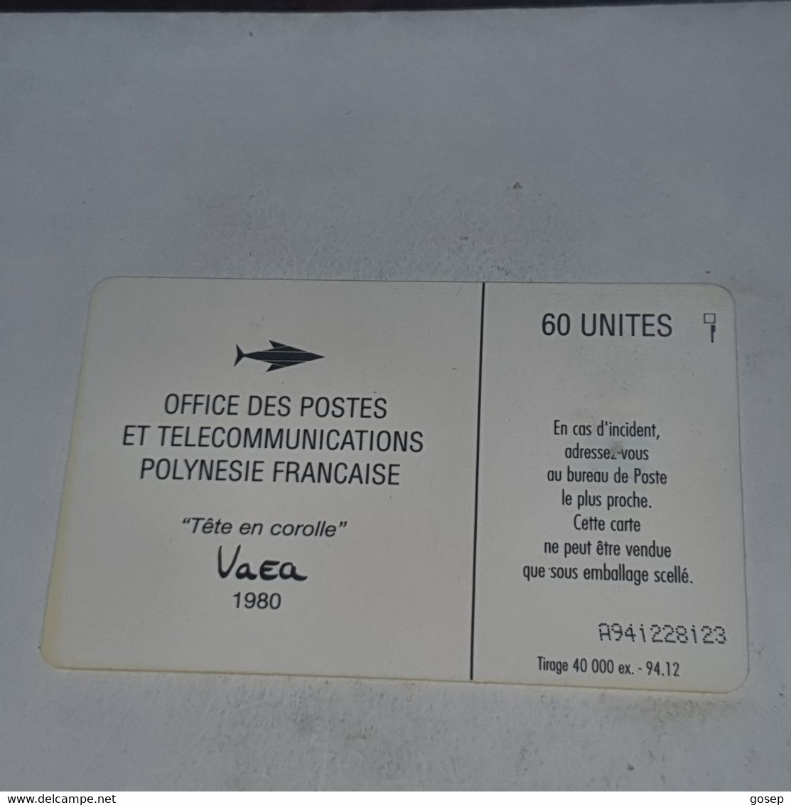 French Polynesia-(FP029)-tete En Corolle-(7)-(A941228123)-(60units)-(tirage-40.000)-used Card+1card Prepiad Free - Polynésie Française