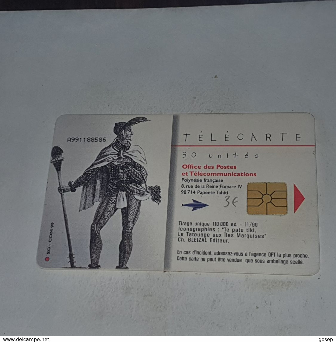 French Polynesia-(FP091)-ttoo-tino-(11)-(A991188586)-(30units)-(tirage-110.000)-used Card+1card Prepiad Free - Polynésie Française