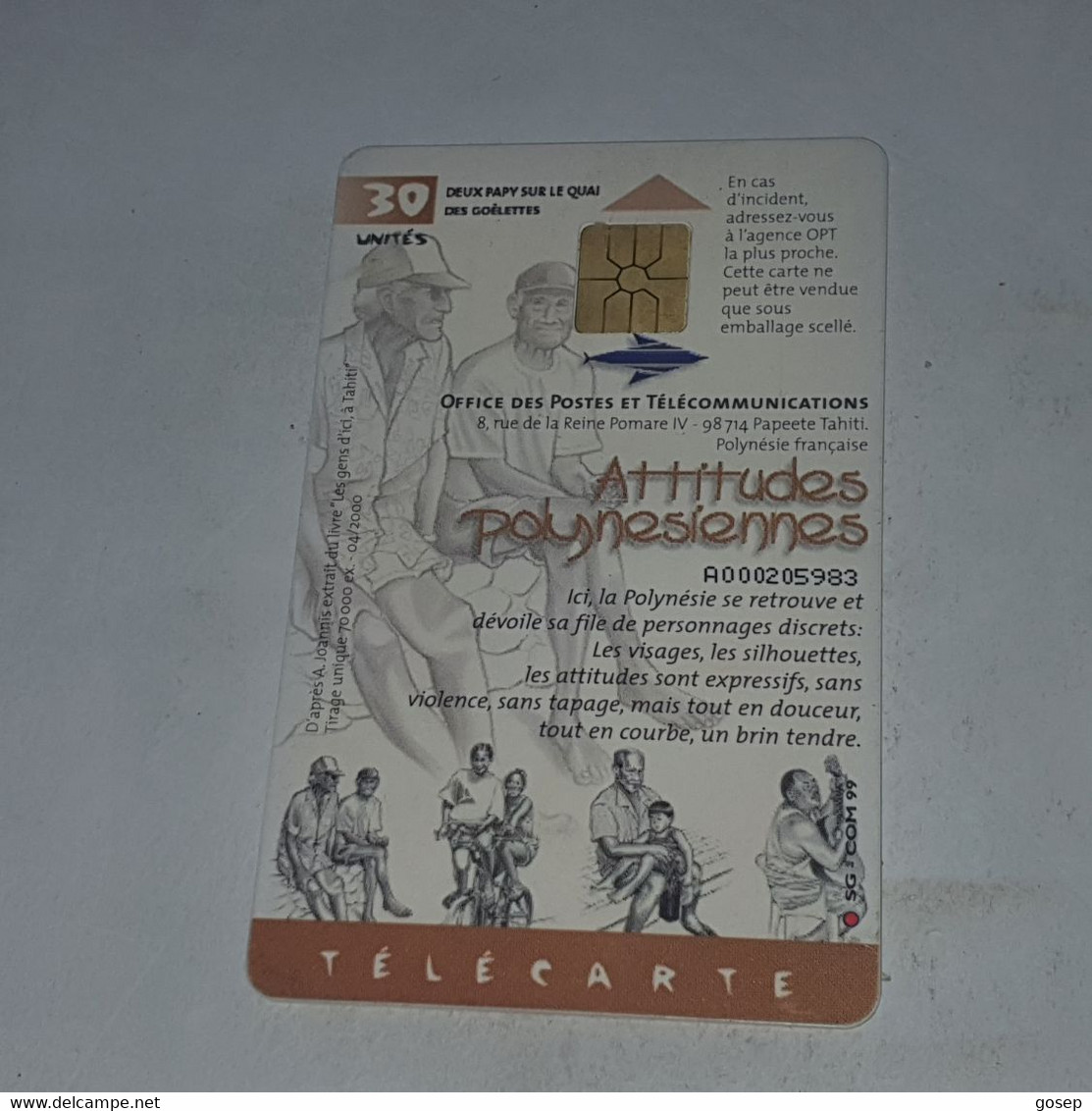 French Polynesia-(FP096)-deux Papy Sur Le Quai-(13)-(A000205983)-(30units)-(tirage-70.000)-used Card+1card Prepiad Free - Polynésie Française