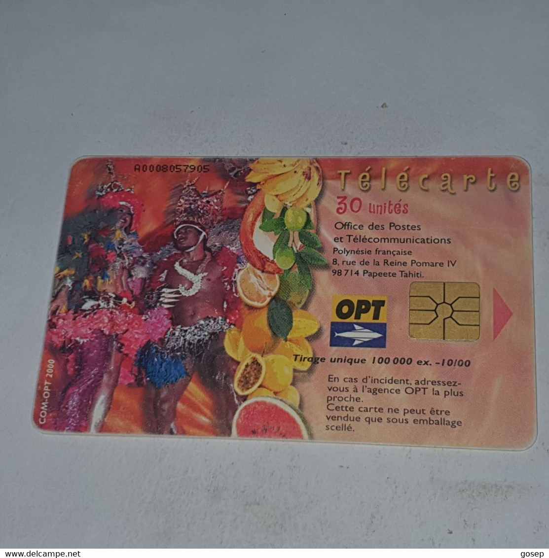 French Polynesia-(FP104)-carnaval De Tahiti-(14)-(A0008057905)-(30units)-(tirage-100.000)-used Card+1card Prepiad Free - Polynésie Française