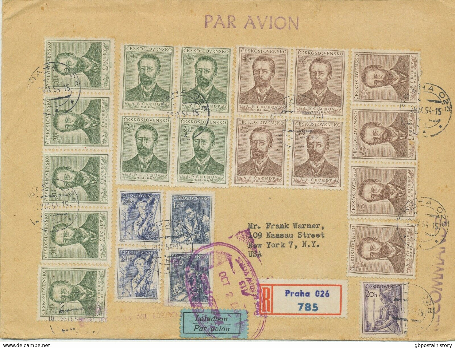 TSCHECHOSLOWAKEI 1954 50.Todestag Anton P. Tschechow Russ.Schriftsteller AIRMAIL - Poste Aérienne