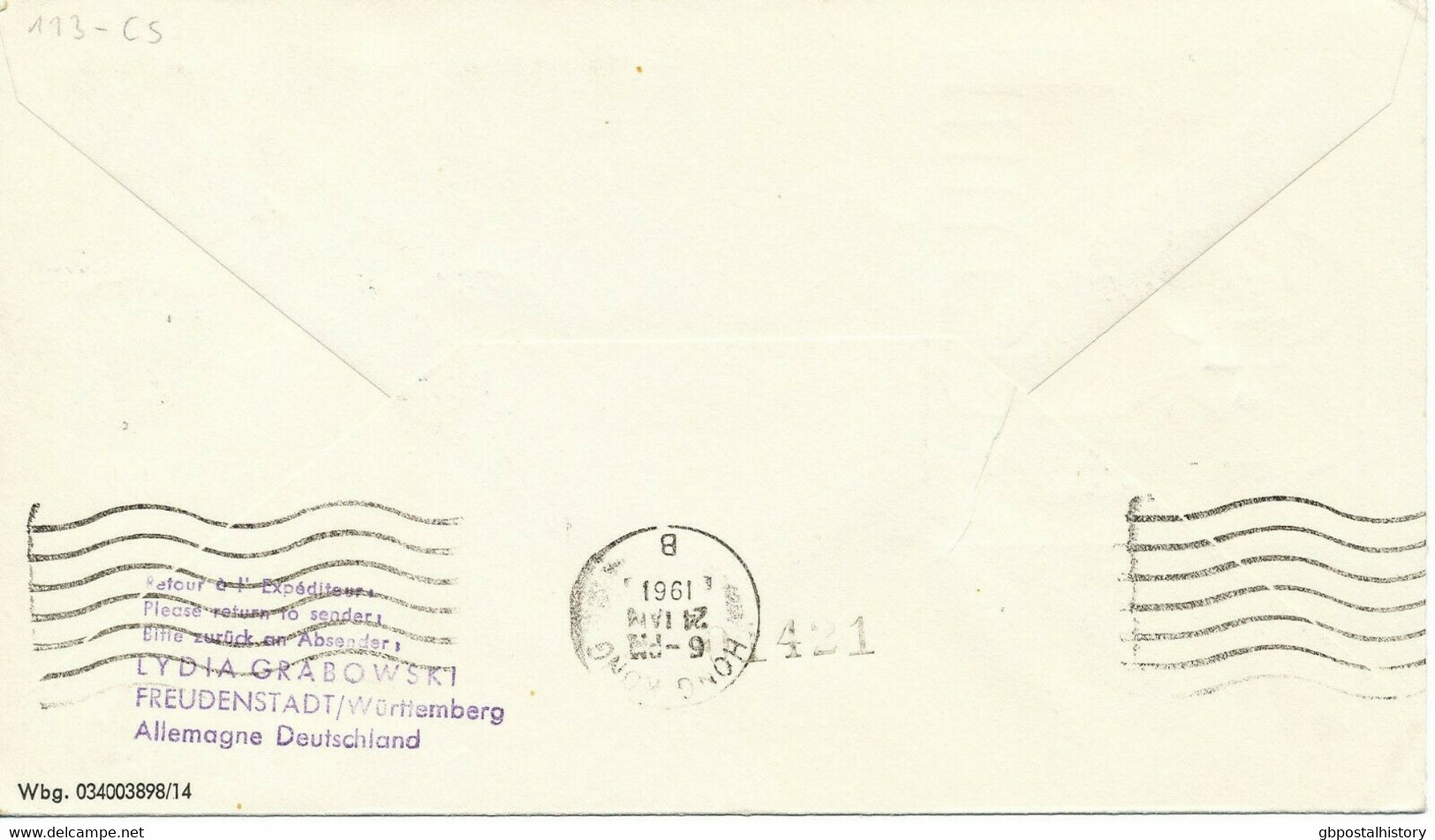 TSCHECHOSLOWAKEI 1961 Selt. Mitläuferpost Der Lufthansa FRANKFURT - HONG KONG - Airmail