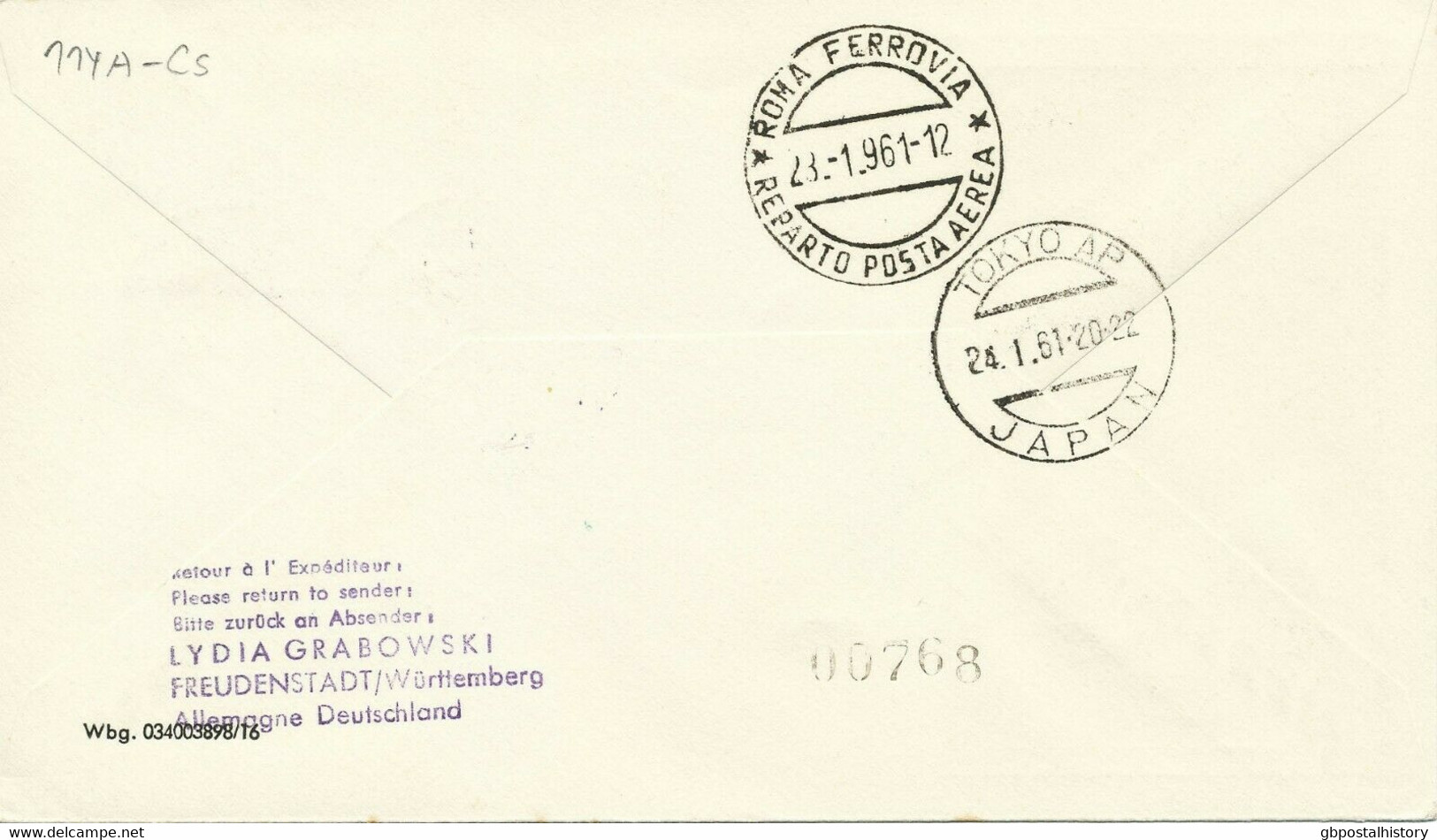 TSCHECHOSLOWAKEI 1961, Selt. Mitläuferpost Der Lufthansa LH640 ROM - TOKYO - Luchtpost