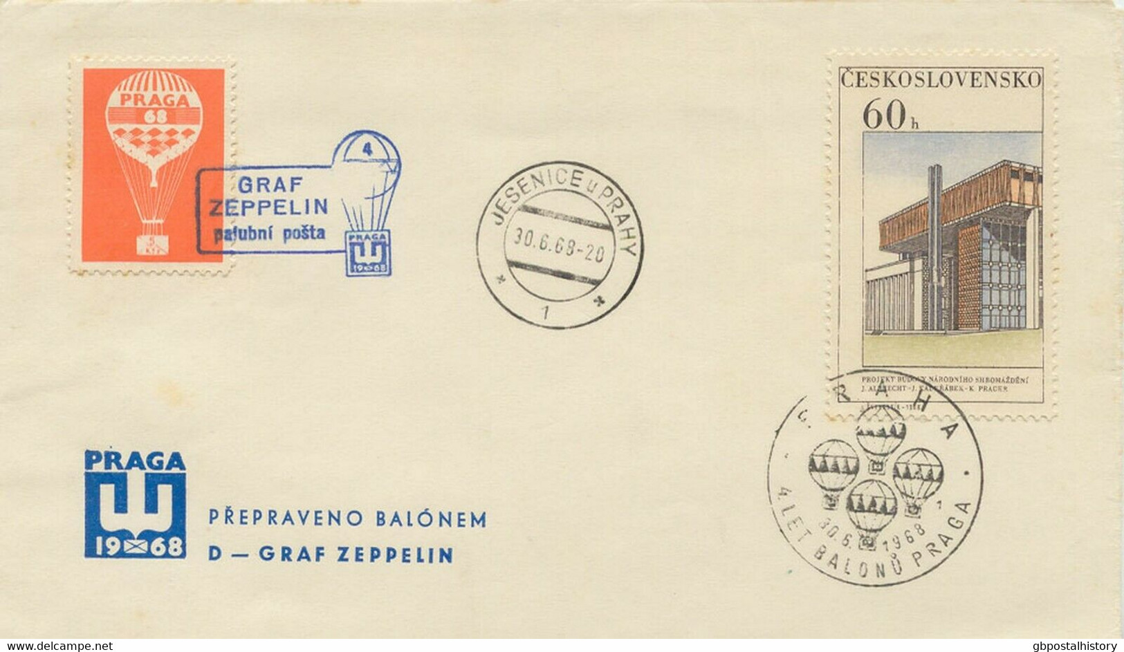 TSCHECHOSLOWAKEI 1968, PRAGA Ballonpostbeleg Mit GRAF ZEPPELIN - Luftpost