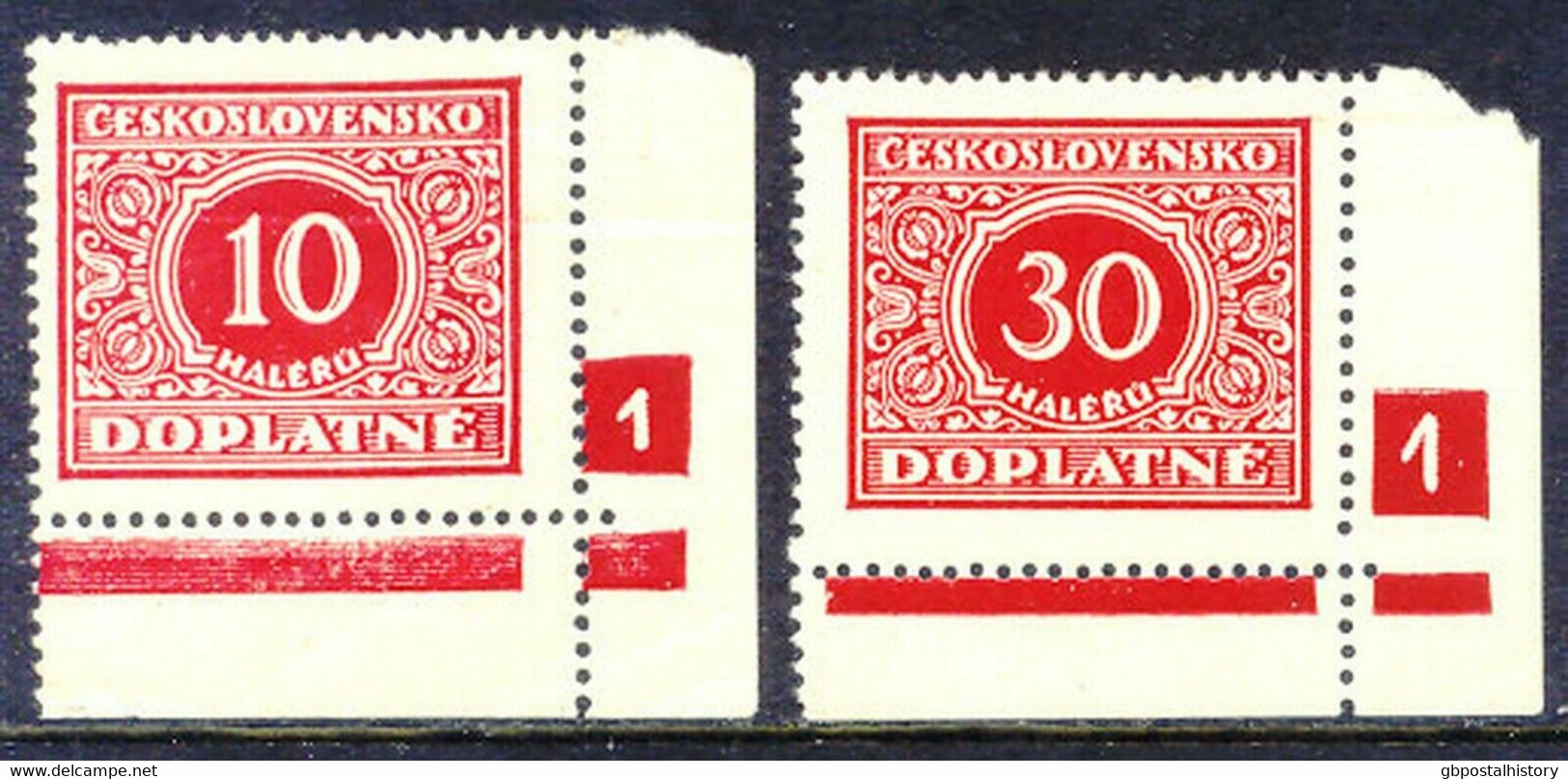 TSCHECHOSLOWAKEI PORTO 1928 Portomarken 10 Postfr. Pra.-Stücke PLATTEN-NR ABART - Postage Due