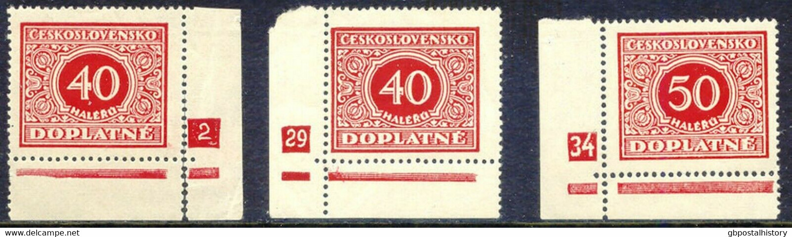 TSCHECHOSLOWAKEI PORTO 1928 Portomarken 10 Postfr. Pra.-Stücke PLATTEN-NR ABART - Postage Due