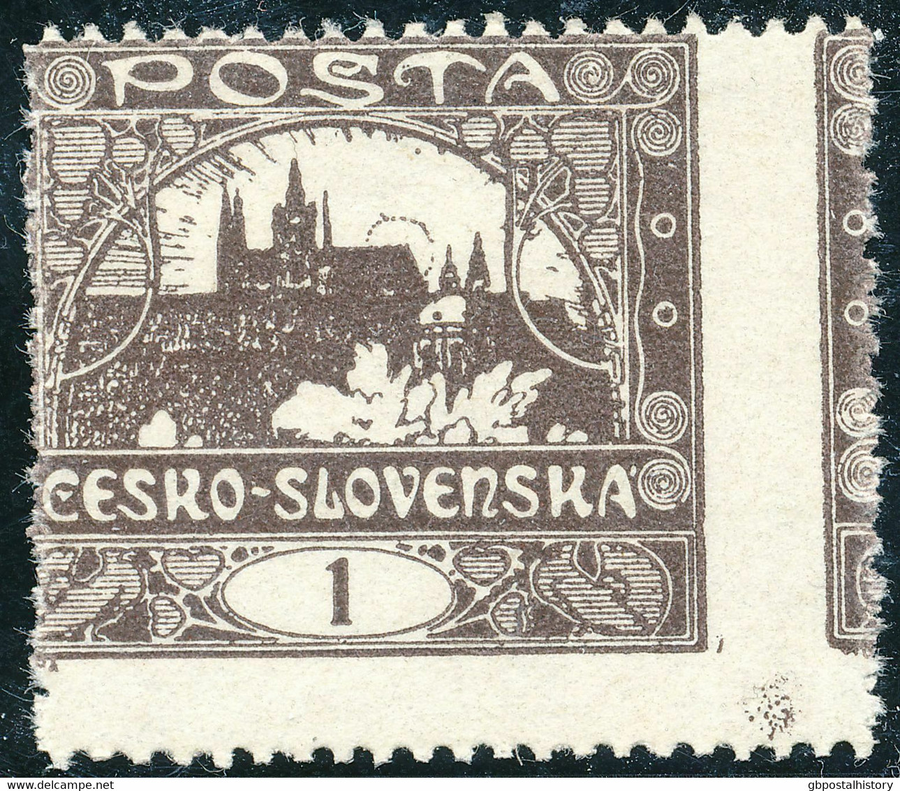 TSCHECHOSLOWAKEI 1919 Hradschin 1 (H) Dunkelbraun Ungebr. Kab.-Stück, ABART - Varietà & Curiosità