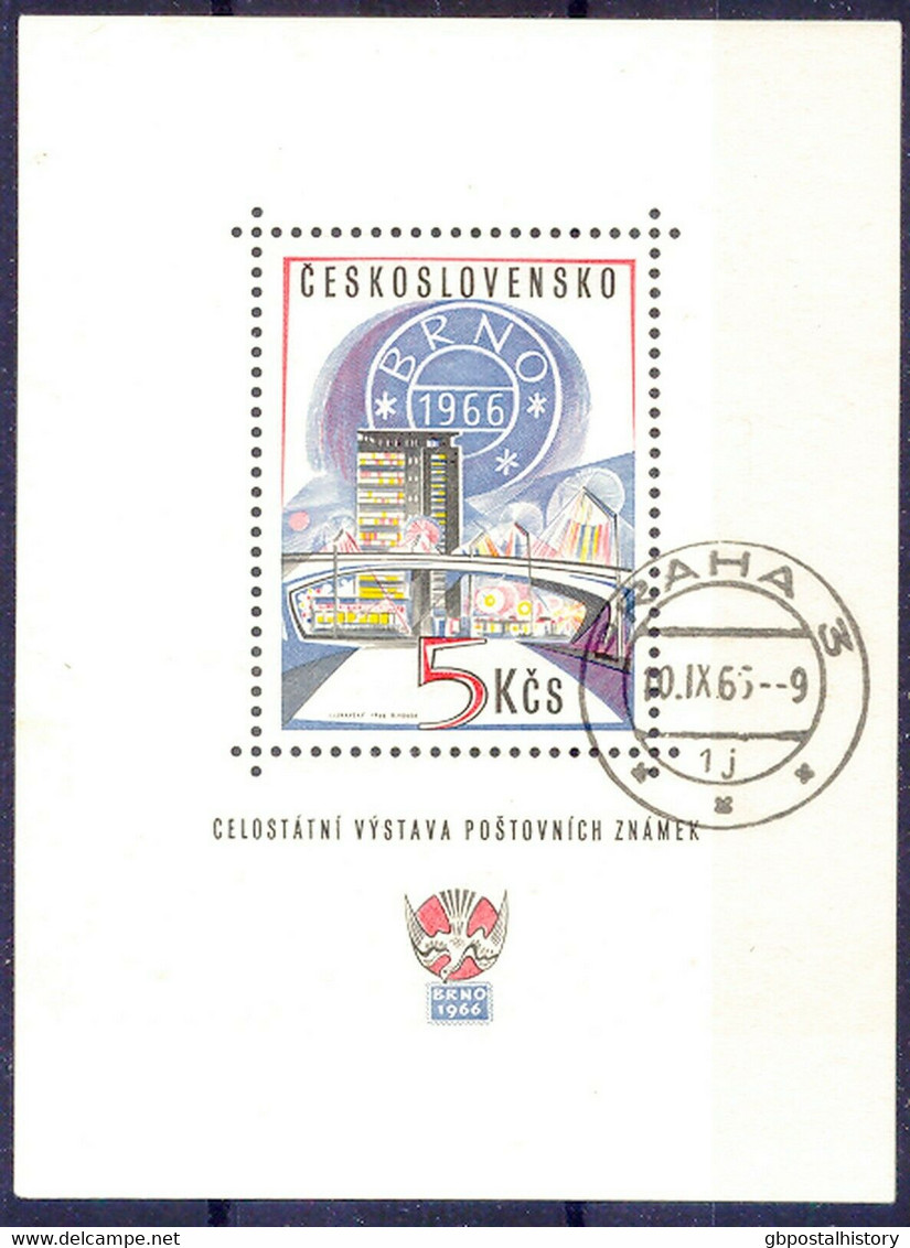 TSCHECHOSLOWAKEI 1966 Briefmarkenaustellung Brno 1966 Gest. Kab.-Block PRE-RELEASE-FDI, R! - Abarten Und Kuriositäten