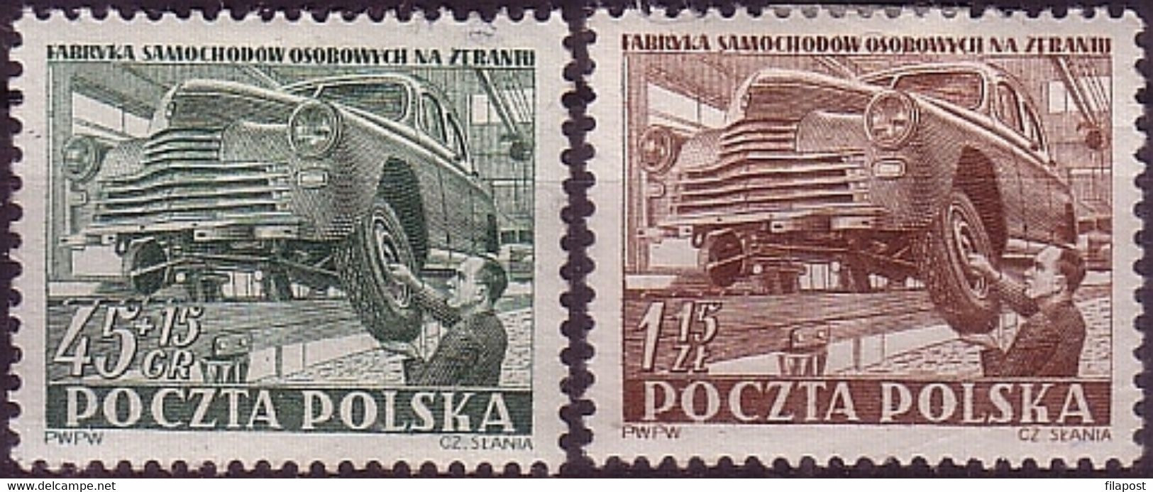 1952, Poland, Mi 787 - 788, Zeran, Industralization, Auto, Car Factory Tire I Issue Slania MNH** - Ongebruikt