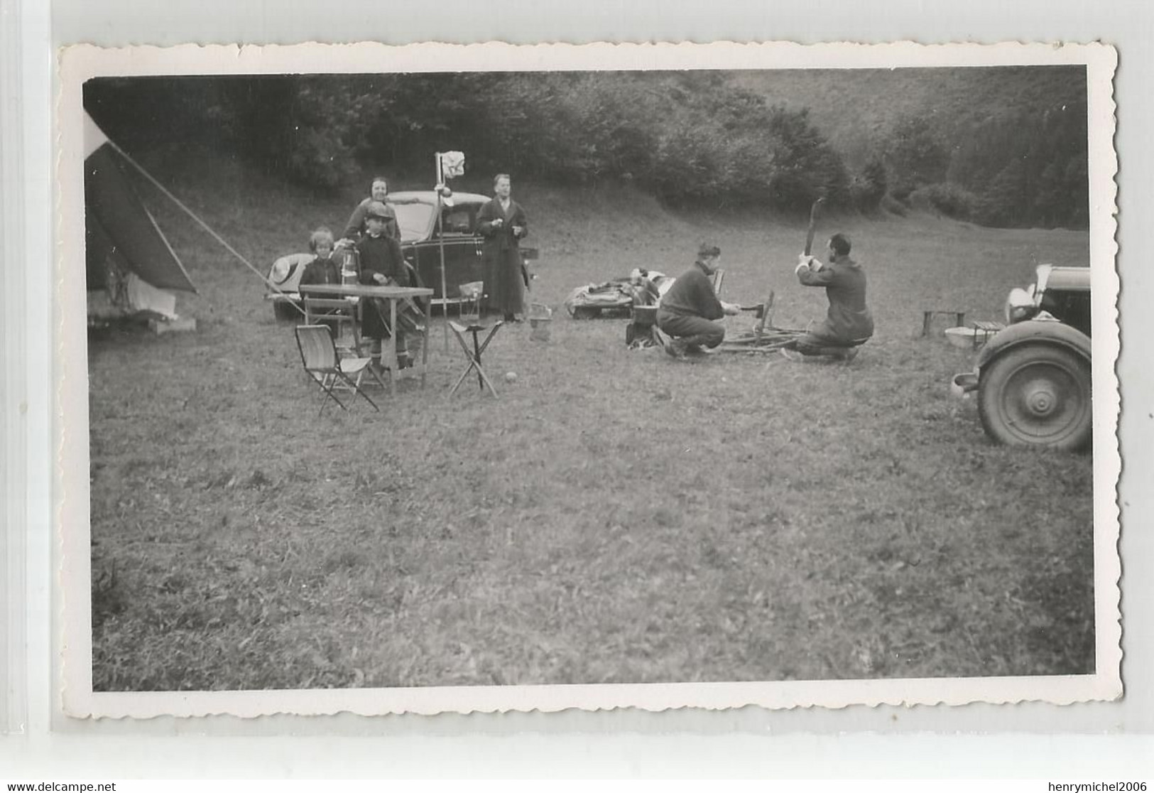 Carte Photo Belgique Vezin ( Namur Andenne ) Camping Auto Voiture Animé Coupe De Bois - To Identify