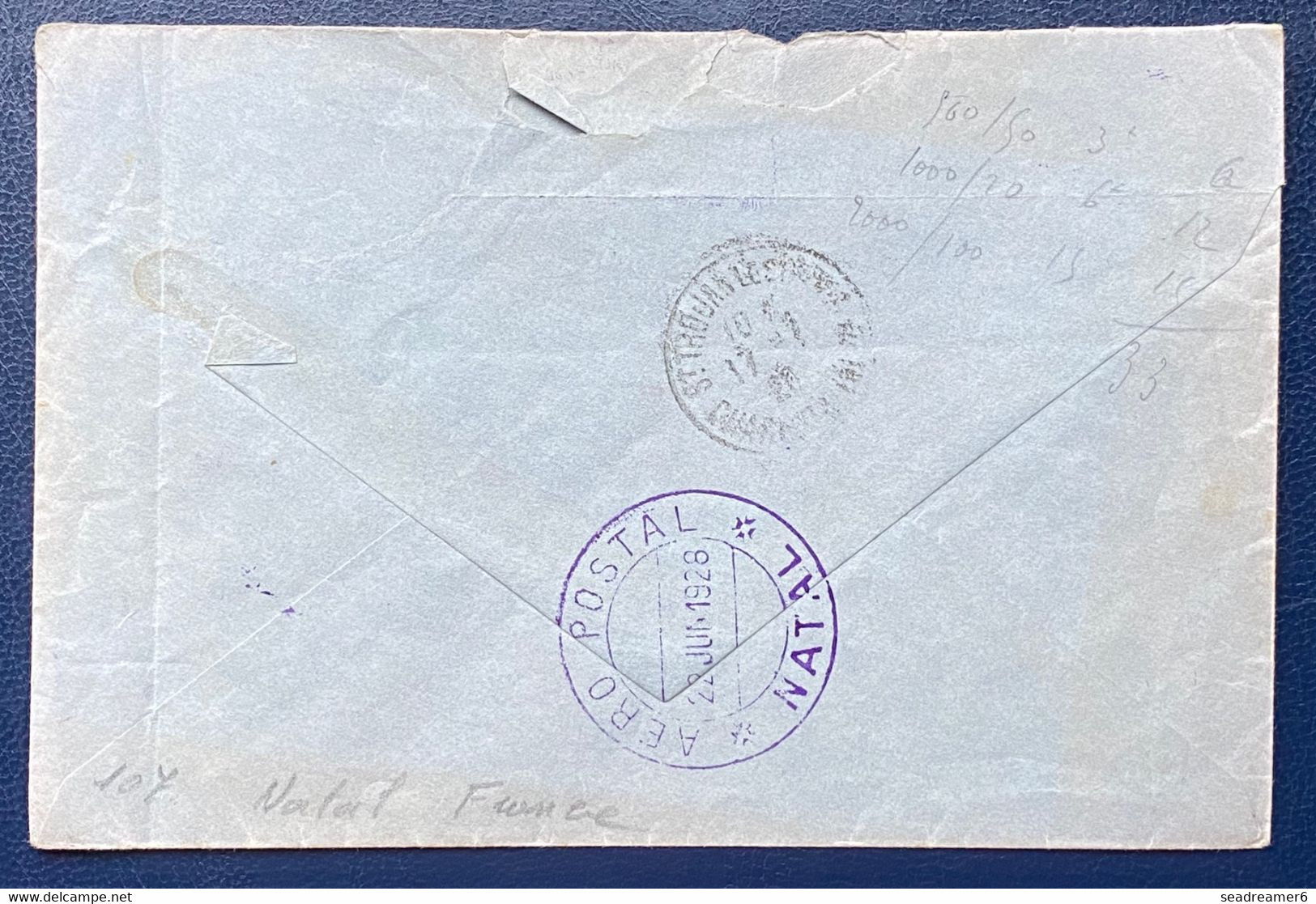 Bresil Brazil Lettre Correio Aero Linhas C.G.A Poste Aerienne N°7 X2, 8, 9 & 177 Aero Postal Natal Pour Paris Sup ! - Poste Aérienne (Compagnies Privées)