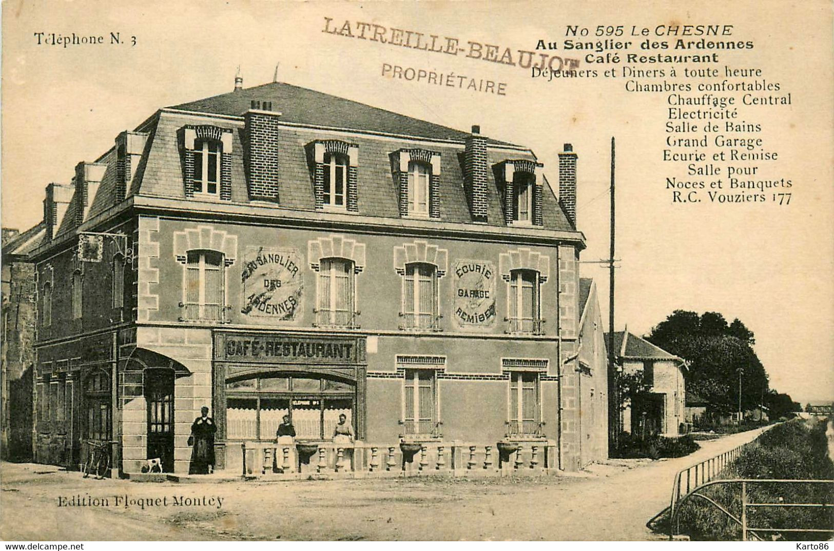 Le Chesne * Devanture Café Restaurant AU SANGLIER DES ARDENNES * Rue - Le Chesne