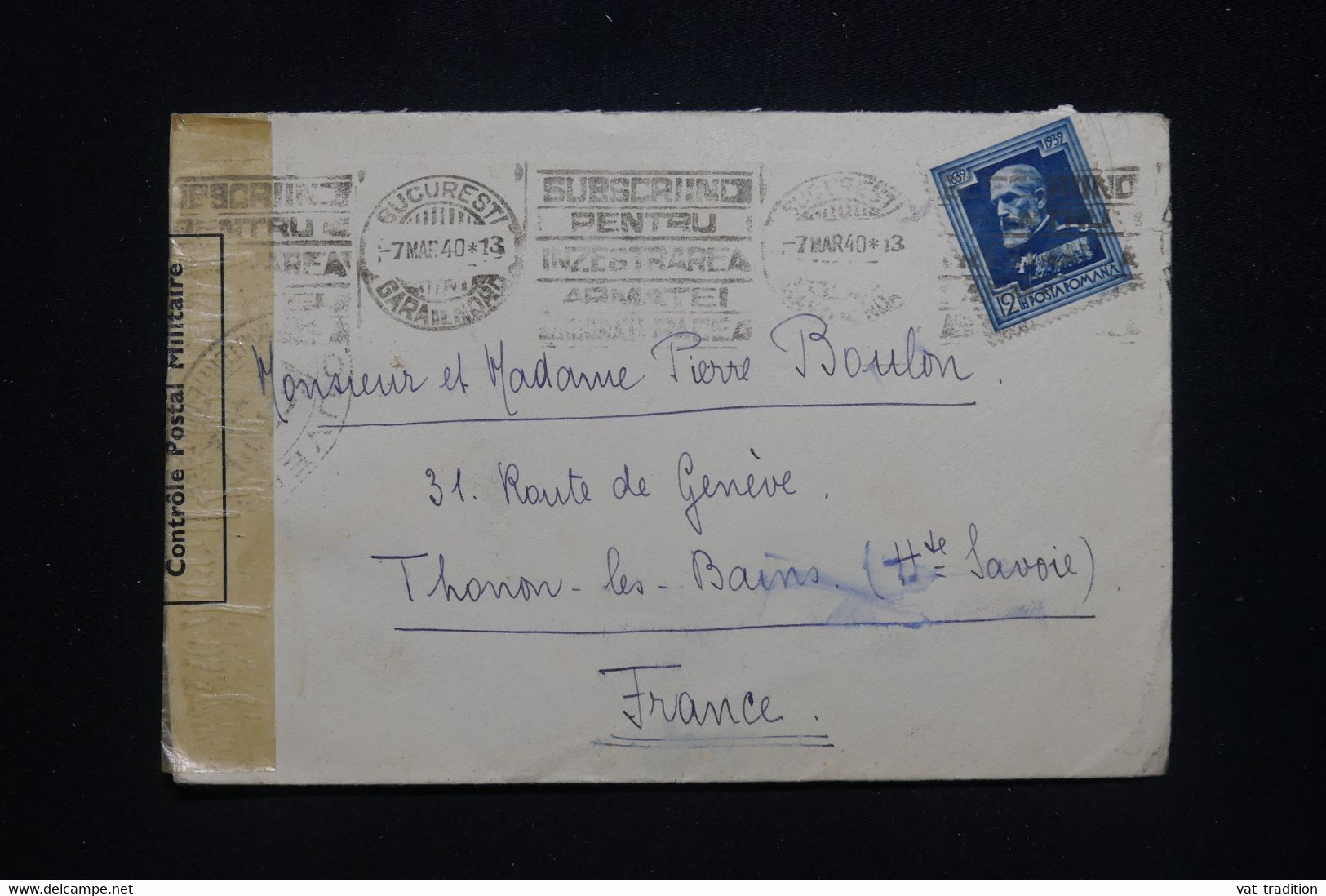 ROUMANIE - Enveloppe De Bucarest Pour  La France En 1940 Avec Contrôle Postal - L 93320 - Storia Postale Seconda Guerra Mondiale