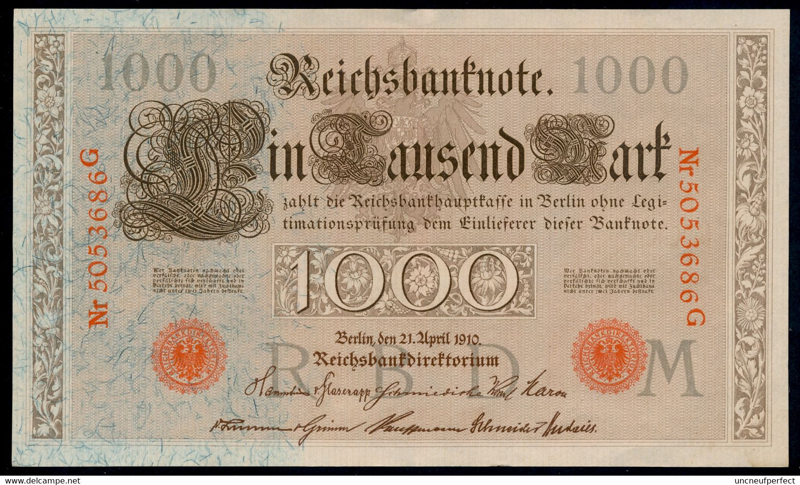 P44b Ro 45c DEU-40c  7 Chifres N°5053686G *** UNC NEUF *** Lettre  M  1000 Mark 1910 - 1.000 Mark